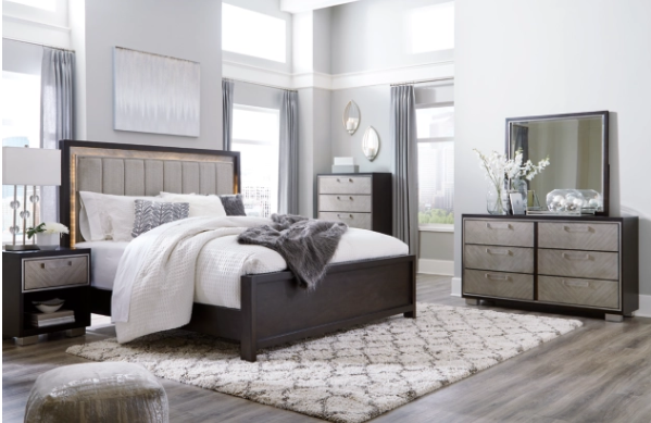 Signature Design by Ashley® Maretto 3-Piece Two-Tone California King Upholstered Panel Bed Set-3