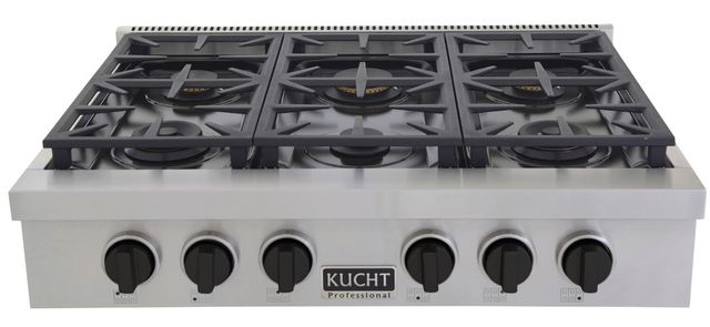 Kucht Professional KFX Series 36" Stainless Steel Natural Gas Range Top with Tuxedo Black Knobs-0