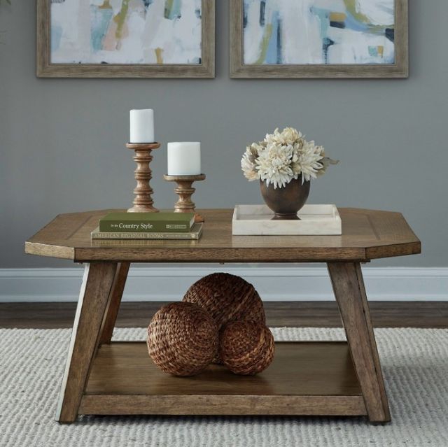 Liberty Furniture Carolina Park Amber Brown Octagonal Cocktail Table-1