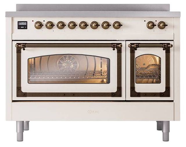 Ilve® Nostalgie II Noblesse 48'' Anique White Pro Style Induction Range with Burnished Trim-1