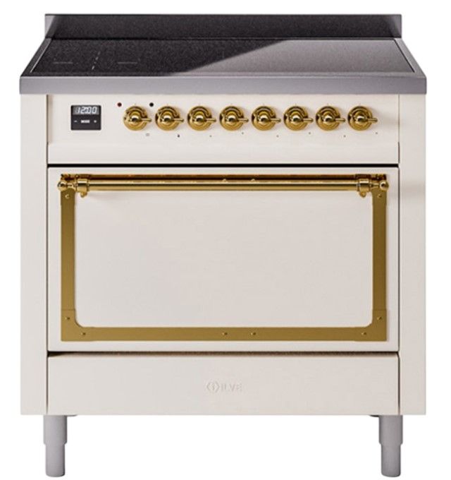 Ilve® Nostalgie II Noblesse 36'' Antique White Pro Style Induction Range with Brass Trim-0