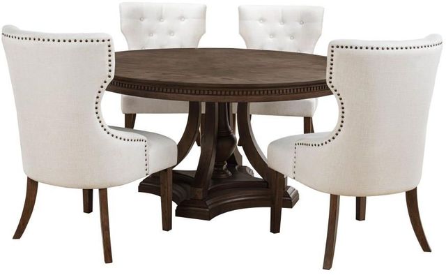 Coaster® Ridgewell 5-Piece Cream/Dark Oak Round Pedestal Dining Table Set-0