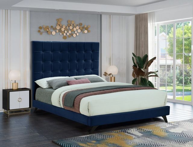 Meridian Furniture Elly Navy Velvet Full Bed-3
