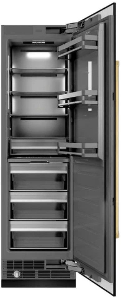 ZLINE Autograph Edition 24" 12.5 Cu. Ft. Black Stainless Steel Column Refrigerator with Graphite Gray Interior and Polished Gold Accents-1