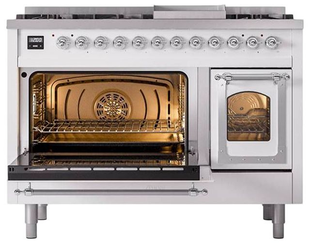 Ilve® Nostalgie II Noblesse 48'' Custom RAL Color Pro Style Dual Fuel Range with Chrome Trim-3