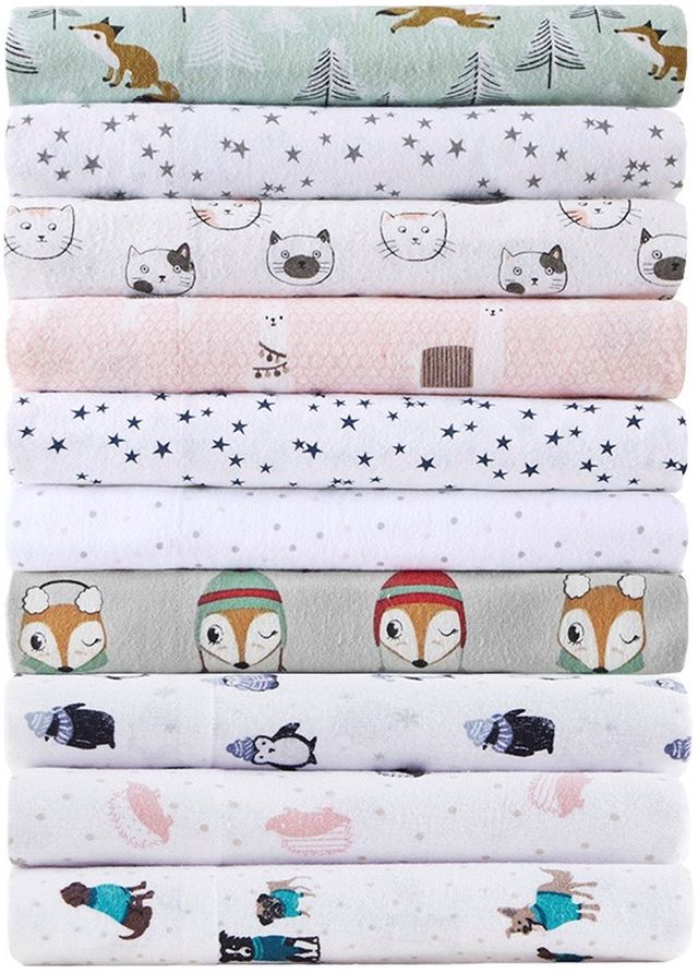 Olliix by Intelligent Design Seafoam Foxes Twin XL Cozy Soft Cotton Novelty Print Flannel Sheet Set-4