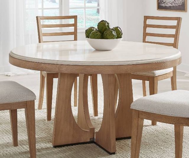 Parker House® Escape 5-Piece Glazed Natural Oak Mirage Mist Dining Set with Barrel Chairs-1