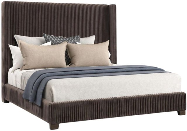 Bernards Milo Brown Pleated Upholstered Queen Panel Bed-0
