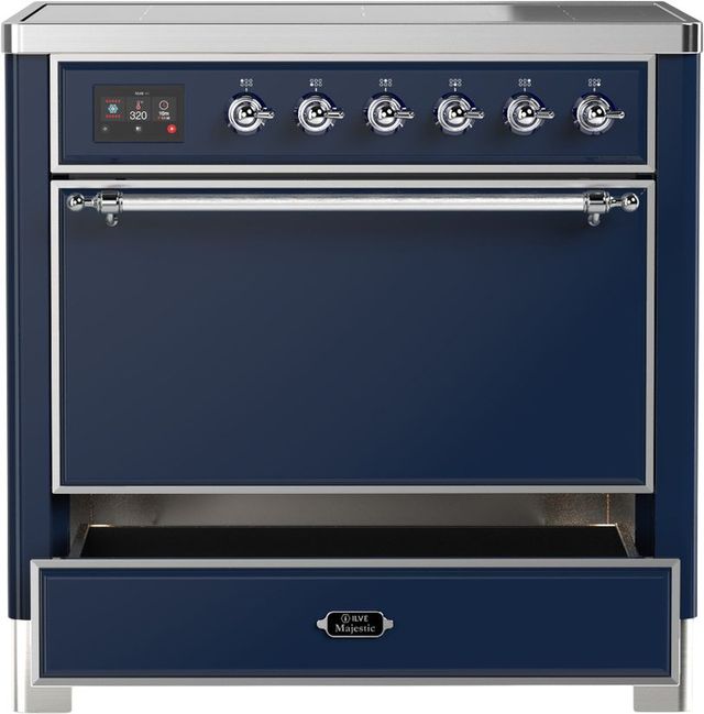 Ilve® Majestic III 36" Midnight Blue Pro Style Induction Range with Solid Door and Chrome Trim-2
