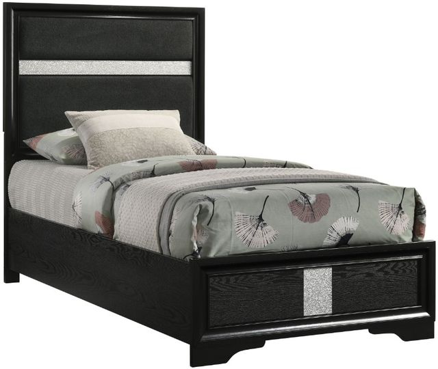 Coaster® Miranda Black Upholstered Twin Panel Bed -3