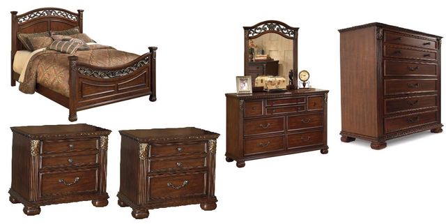 Signature Design by Ashley® Leahlyn 6-Piece Warm Brown Queen Panel Bed Set-0