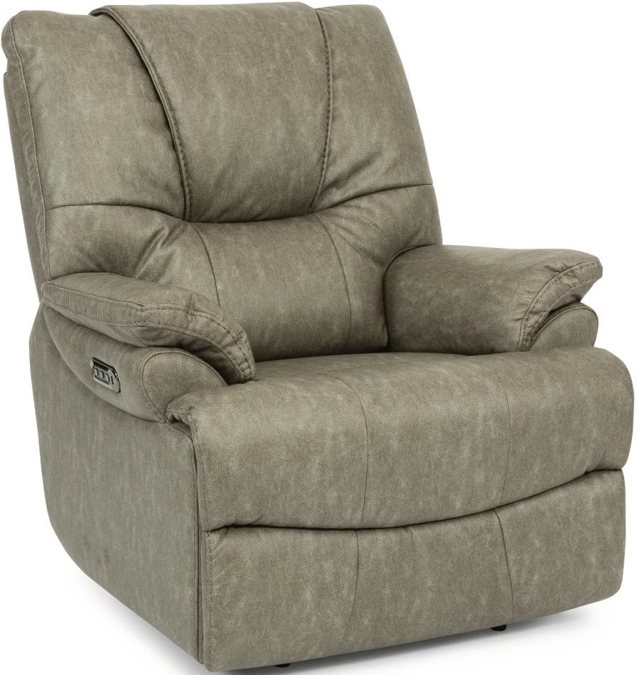 Flexsteel® Willis Light Grey Power Recliner with Power Headrest and Lumbar