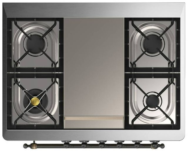 Ilve® Majestic III 36" Stainless Steel Pro Style Dual Fuel Natural Gas Range with Solid Door and Burnished Trim-2