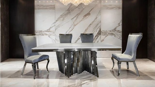 Furniture of America® Basilicata White Top Dining Table with Chrome Base-1