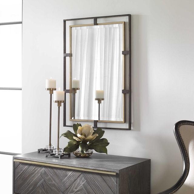 Uttermost® Carrizo Distressed Rustic Bronze/Antiqued Gold Rectangle Mirror-1