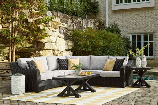 Signature Design by Ashley® Beachcroft 3-Piece Black/Light Gray Fabric/Resin Wicker Outdoor Sectional-4
