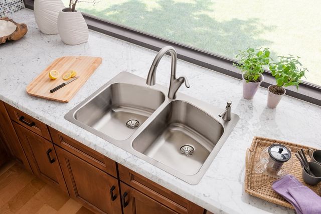 Elkay Lustertone® Classic Lustrous Satin 33" x 22" x 9" 2R-Hole Equal Double Bowl Dual Mount Sink with Perfect Drain®-1