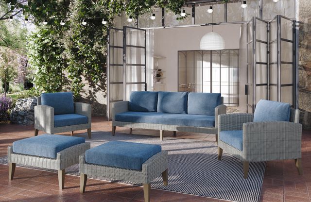New Classic® Home Furnishings Carezza 5-Piece Dark Blue/Gray Fabric/Wicker Outdoor Conversation Set-1