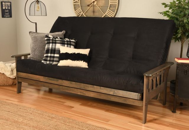 Kodiak Furniture Tucson Suede Black/Rustic Walnut Queen Futon with Mattress-3