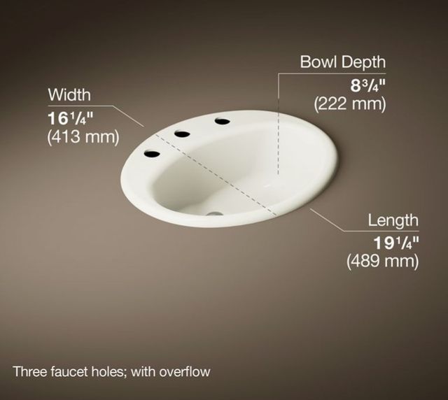Kohler Farmington® Biscuit 19.25" Widespread Oval Drop-In Bathroom Sink-3