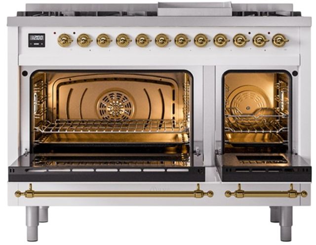 Ilve® Nostalgie II Noblesse 48'' Custom RAL Color Pro Style Dual Fuel Range with Brass Trim-1