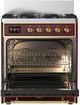 Ilve® Majestic III 30" Burgundy Pro Style Dual Fuel Liquid Propane Range with Triple Glass Door and Brass Trim-2