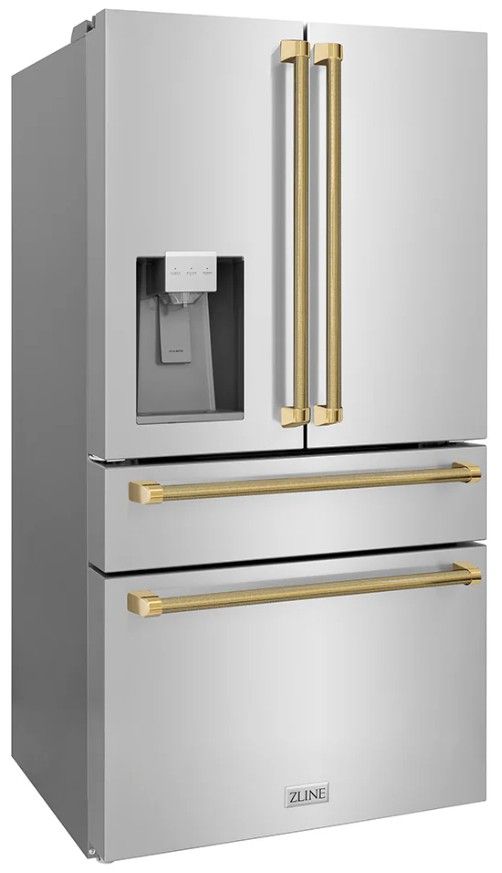 ZLINE Autograph Edition 36" 21.6 Cu. Ft. Stainless Steel Counter-Depth French Door Refrigerator with Water and Ice Maker in Fingerprint-Resistant and Polished Gold Helix Handles-2