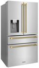 ZLINE Autograph Edition 36" 21.6 Cu. Ft. Stainless Steel Counter-Depth French Door Refrigerator with Water and Ice Maker in Fingerprint-Resistant and Polished Gold Helix Handles-1