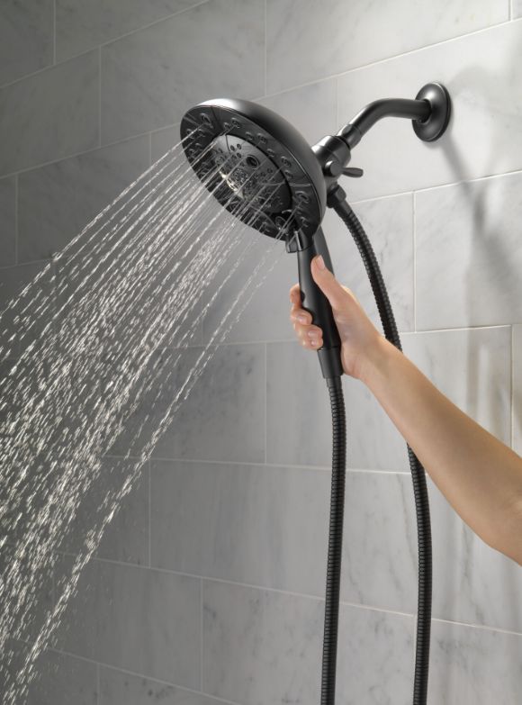 Delta Universal Showering Matte Black 12" H2Okinetic® In2ition® 5-Setting Two-in-One Shower-1