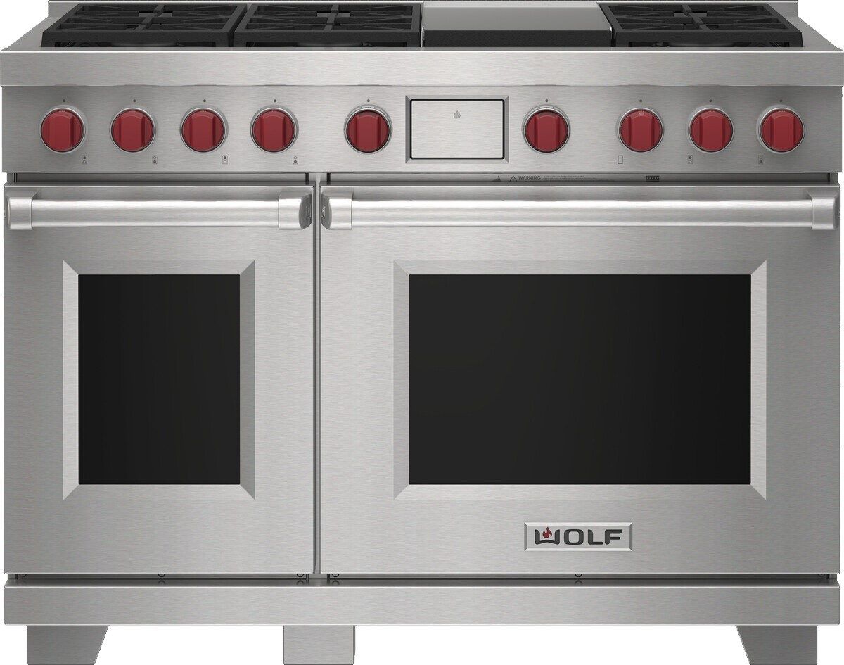 Wolf® 48" Stainless Steel Pro Style Dual Fuel Range and Infrared Griddle