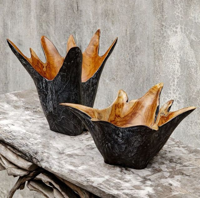 Uttermost® Starpetal 2-Piece Rustic Black/White Indoor-Outdoor Bowls-2