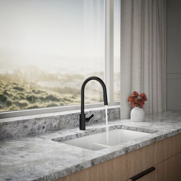 KOHLER® Elate® Matte Black 17" Kitchen Sink Faucet with 2-Function Sprayhead-2