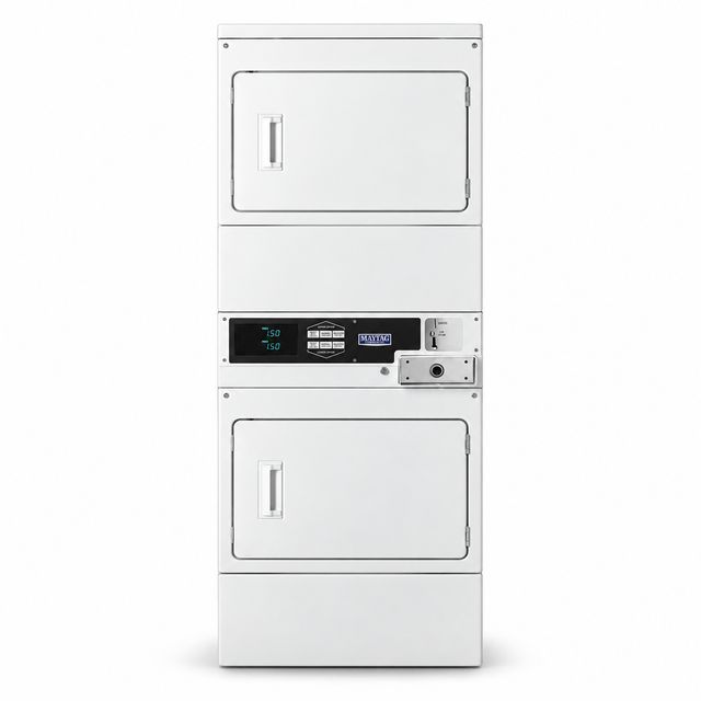 Maytag Commercial MLG26PDFWW Two-Pocket Dual-Coin Gas Stacked Dryer, 14.8 Cu. Ft. Total Capacity, White-0