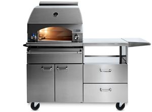 Front view of the Lynx® 30" Napoli Outdoor Oven™ On Stainless Steel Mobile Kitchen Cart
