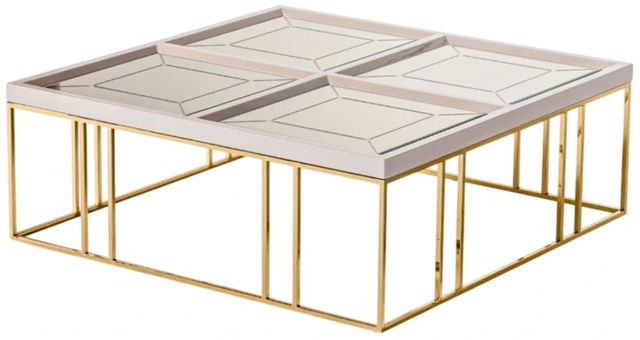 Michael Amini® Carmela Shimmer Ivory Cocktail Table with Gold Base-2