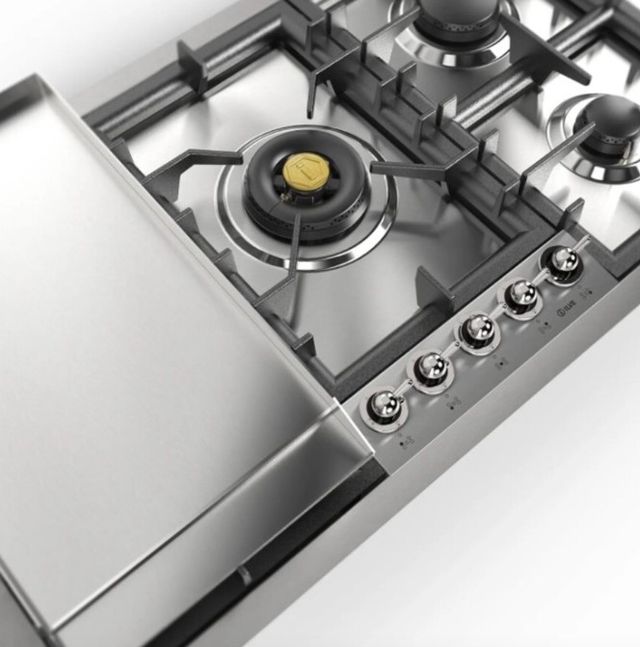 Ilve Nostalgie II 36” Stainless Steel Gas Cooktop with 5 Black Brass Burners and Griddle-3