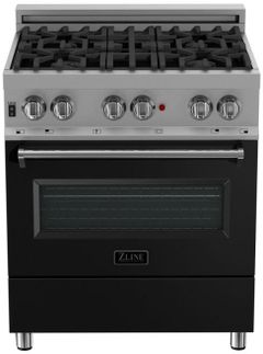 ZLINE 30" Satin Stainless Steel Pro Style Dual Fuel Range with Black Matte Door