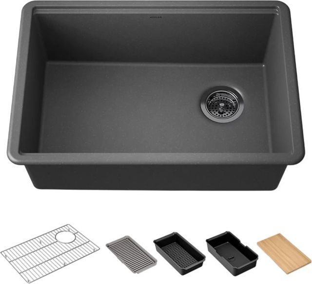 KOHLER® Billings® Matte Graphite 27" Undermount Single-Bowl Workstation Kitchen Sink-0