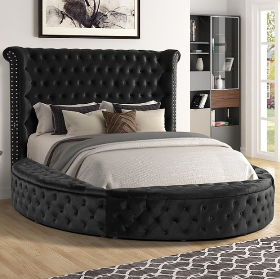 Furniture of America Sansom Black Queen Upholstered Platform Bed Furniture Express Valdosta GA