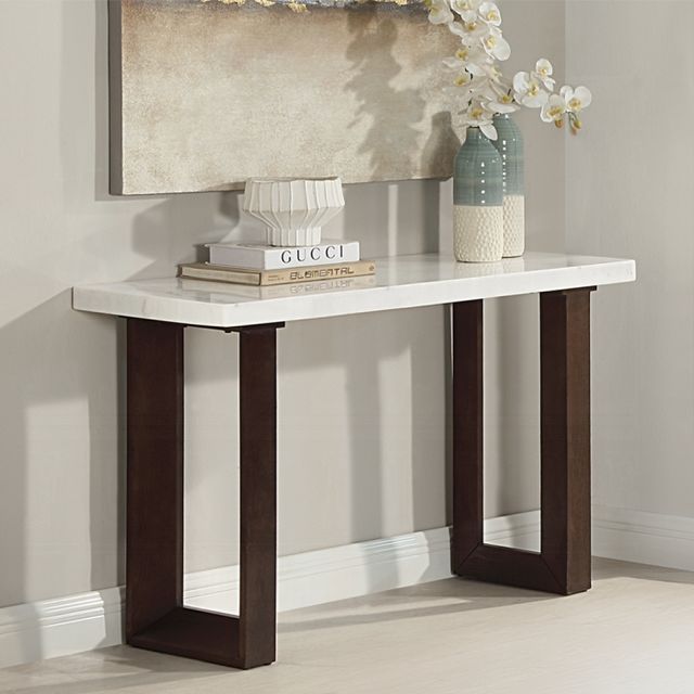 ACME Furniture Edwyn White Marble Top Sofa Table with Brown Base-1