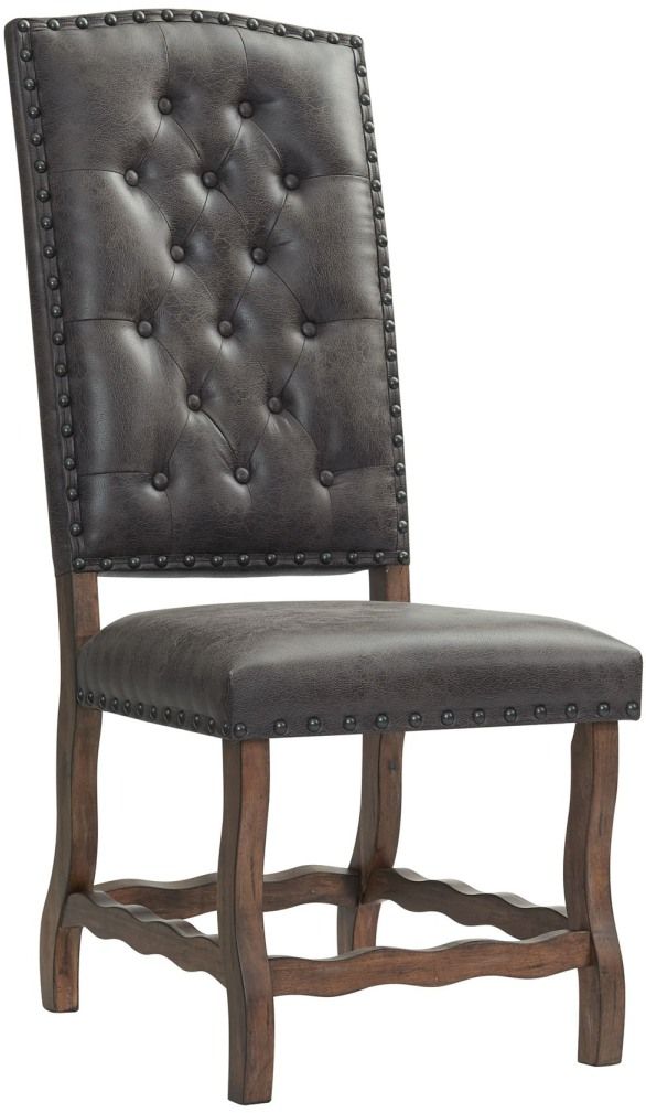 Elements International Gramercy Gray/Walnut Upholstered Curved Leg Side Chair-0