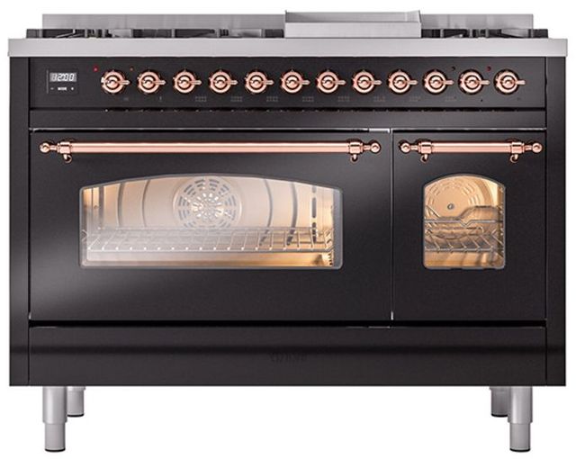 Ilve® Nostalgie II Series 48" Glossy Black Pro Style Dual Fuel Range-1