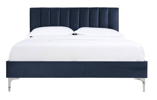 Mazin Furniture Melina Navy Blue Queen Upholstered Platform Bed-0