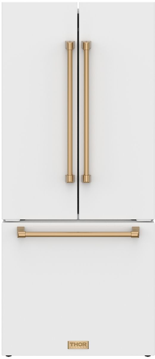 Thor Kitchen Gordon Ramsay Series 30" White French Door Counter Depth Refrigerator with Bronze Hardware-0