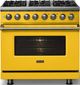 Viking® 5 Series 36" Daffodil Pro Style Dual Fuel (NG) Range with Brushed Brass Trim-2