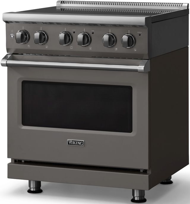 Viking® 5 Series 30" Damascus Gray Pro Style Electric Range with Polished Chrome Trim-2