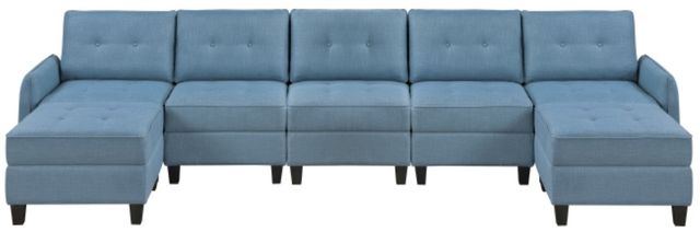 Homelegance® Garren 7-Piece Blue U-Shape Sectional with Storage and Ottomans-1