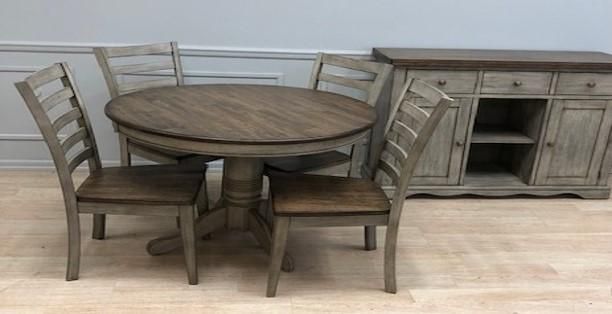 Allwood Furniture Group #130 Light Grey/Rustic Brown Solid Hardwood Pedestal Table Set-1