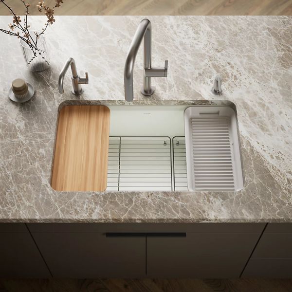 KOHLER® Riverby® Dune 33" Undermount Single-Bowl Workstation Kitchen Sink with Accessories-1