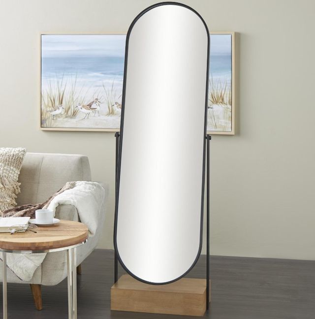 Deco Marche Black Oval Shaped Floor Mirror with Brown Base-4